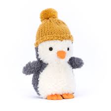 Jellycat "Wee Winter Penguin", mit senfgelber Strickhaube